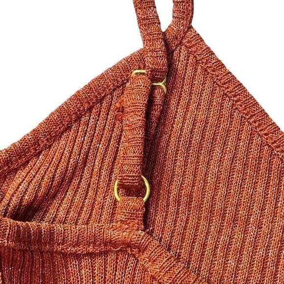 Superdown Adrianna Sheer Mini Dress Women’s XXS Rust Metallic Ribbed Knit - Picture 6 of 12